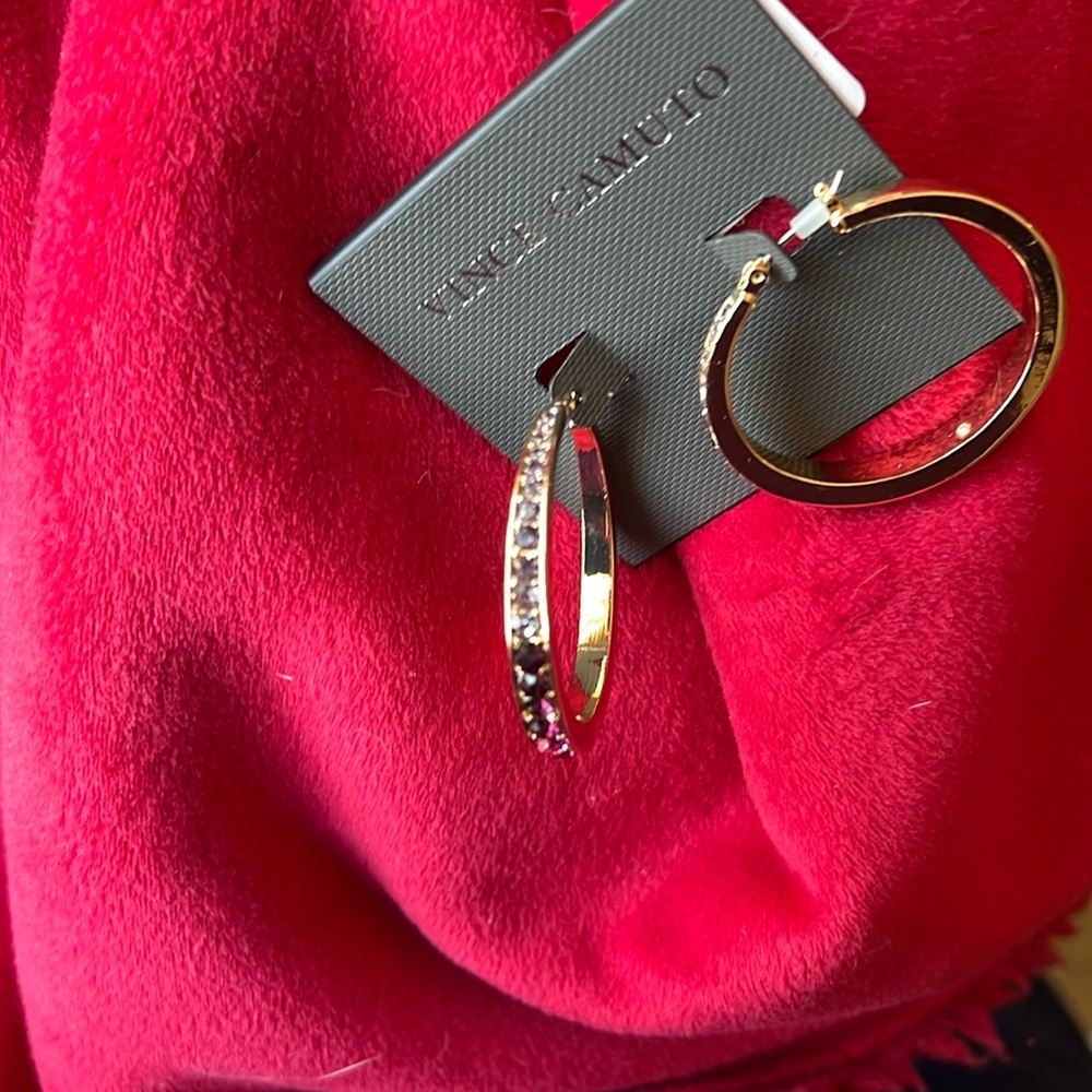 New Vince Camuto Gold and CZ Hoop Earrings